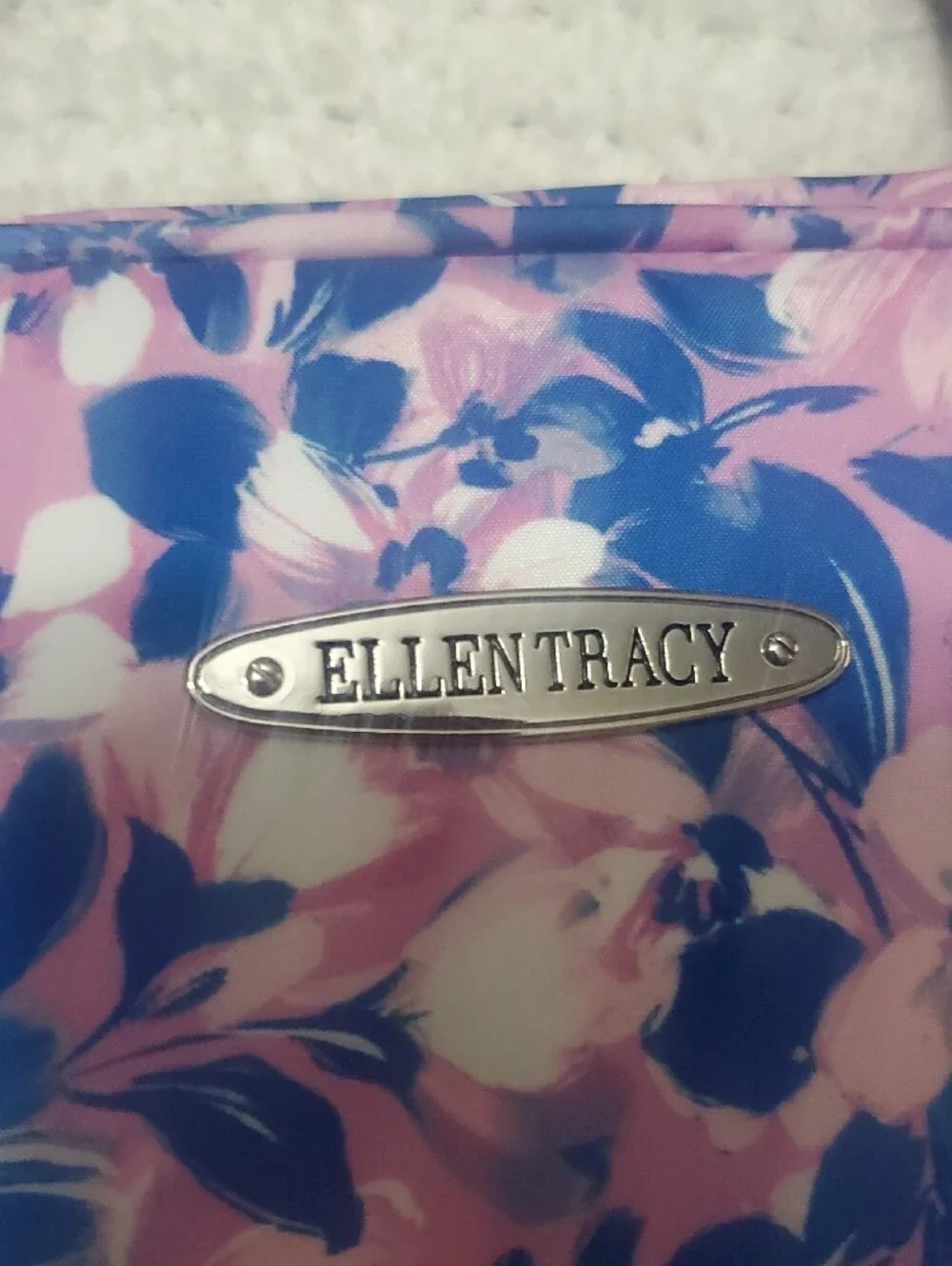 Ellen Tracy Pink and Blue Floral Cosmetic Tote